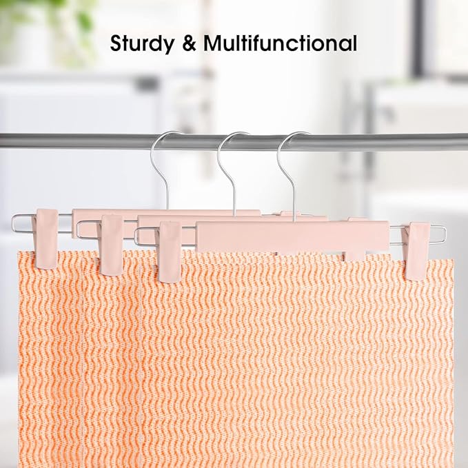Clothes Pants Hangers, Space-Saving Skirt Holders with 360 ° Swivel Hooks, Adjustable Clips, Trouser Hangers, Clothes Coat Garment Jeans Hangers (20 Pack, Pink)