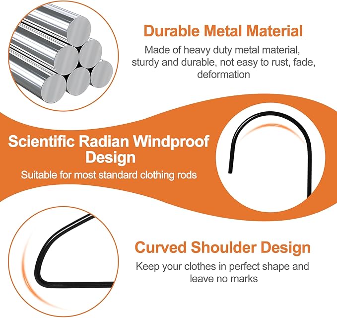 Wire Metal Hangers Bulk 100 Pack, Clothes Hangers Heavy Duty for Coats, Suits, Shirts, Pants, Skirts, Space Saving, Non Slip, Ultra Thin, 16 Inch, Black