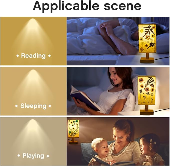 Hortsun Pressed Flower Lamp Vintage Table Small Lamp Cottagecore Decor Boho Night Light Decorative Rustic Night Light for Bedroom, Living Room or Office, Christmas Gift for Women(Square Style)