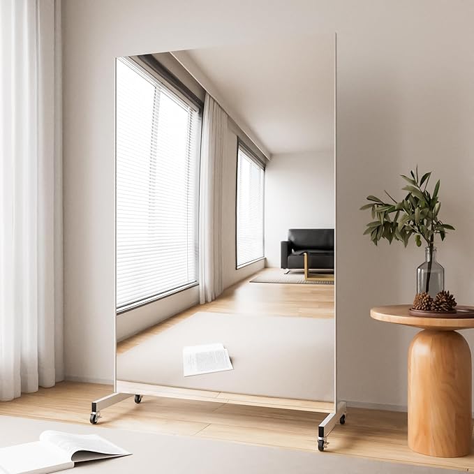 brisafe 71" X 31" Oversized Mirror on Wheels Black Glassless 360°Huge Dancing Rolling Dance Studio Full Length Standing for Home Gym Workout Large (Black Rolling Mirror 71" X 31", Large)