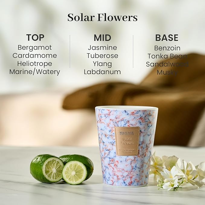 M&SENSE Solar Flowers Scented Soy Candle, 3 Wick Highly Scented 14.1 Oz 80H, Aromatherapy Christmas Gift for Women and Men