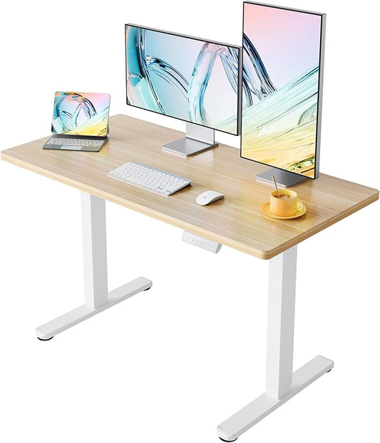 HUANUO 48" x 24" Electric Standing Desk Adjustable Height, 4 Memory Height Settings, Headphone Hook, Cable Manager, Sit Stand Up Desk for Home Office & Computer Workstation, Natural