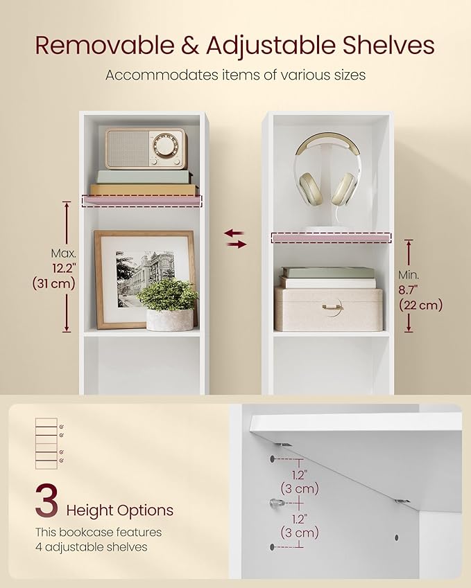 VASAGLE Custos Collection - Bookshelf, 6-Tier Bookcase, Book Shelf, Open Storage Shelf, 9.4 x 11.9 x 63.3 Inches, for Living Room, Home Office, Dinning Room, Cloud White ULBC411W01