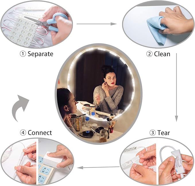 Kintion LED Vanity Mirror Lights with RF Remote, Dimmable Hollywood Style 13ft(4m), Bathroom Waterproof, for Full Body Mirror, Makeup Mirror, Vanity Mirror, Bathroom Mirror(Mirror Not Include)