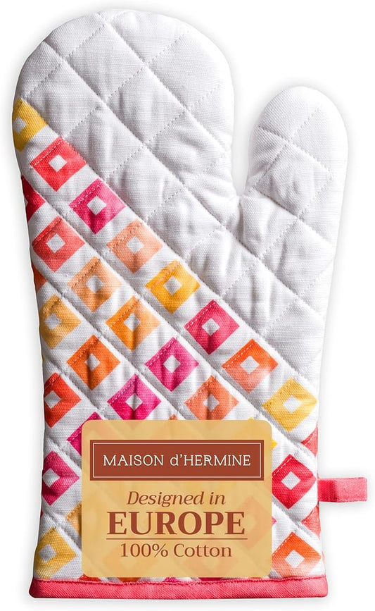 Maison d' Hermine Oven Gloves 100% Cotton Oven Mitt 7" x 13" with Loop Heat Resistant, BBQ, Cooking Gloves, Baking, Grilling, Kitchen, Handling Hot Pans Spring/Summer (Pack of 1, Summer Maze)