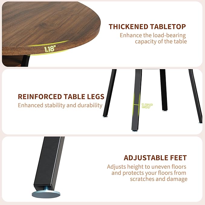 IDEALHOUSE Round Dining Table for 4-6, 47 Inch Kitchen Table with Sturdy Metal Frame, Space Saving Circle Dining Room Table for Small Space (Table Only), Walnut