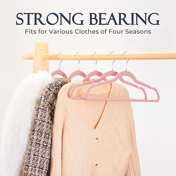 HOUSE DAY Lt Pink Velvet Hangers 20 Pack, Non Slip Clothes Felt Hanger Heavy Duty for Coat, Premium Slim Space Saving Suit Hangers for Closet Organizer, 360° Rotating Silver Hook