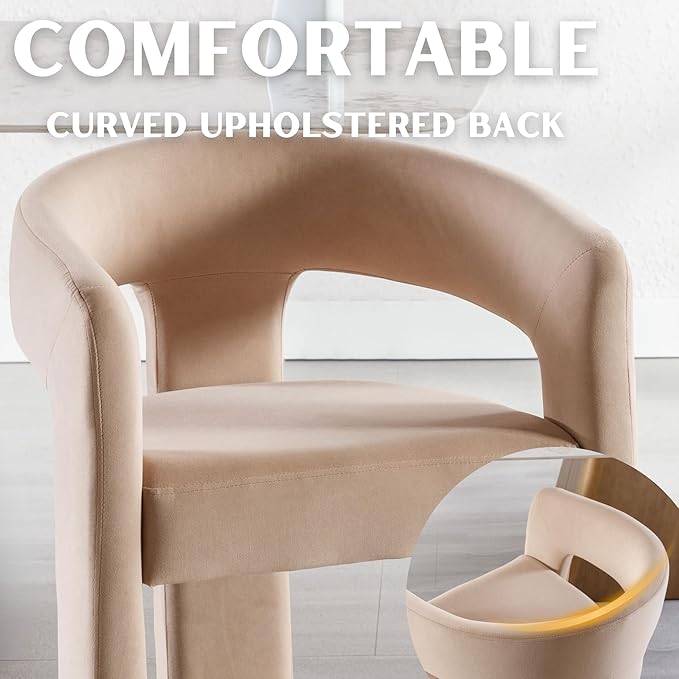 Modern Barrel Dining Chairs Set of 3, Velvet Upholstered Accent Side Chair with Arms Comfy Makeup Vanity Chairs, Dining Living Room Kitchen Chairs, Khaki