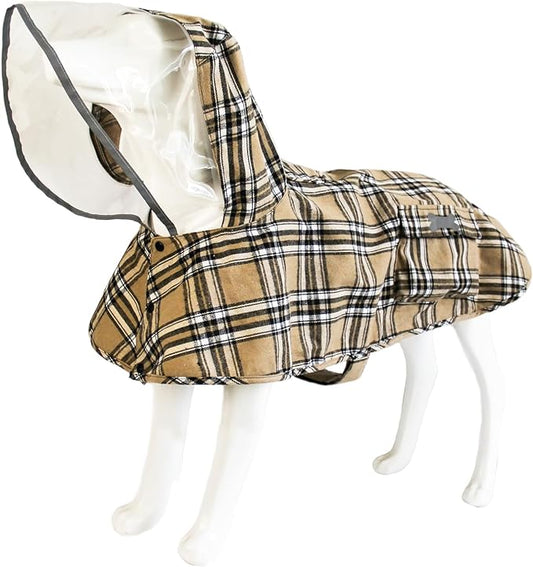 Dog Waterproof Raincoat with Poncho Hoodie, High Reflective Adjustable Yellow Pet Rain Jacket with Leash Hole for Small Medium and Large Dogs (Khaki, X-Large)