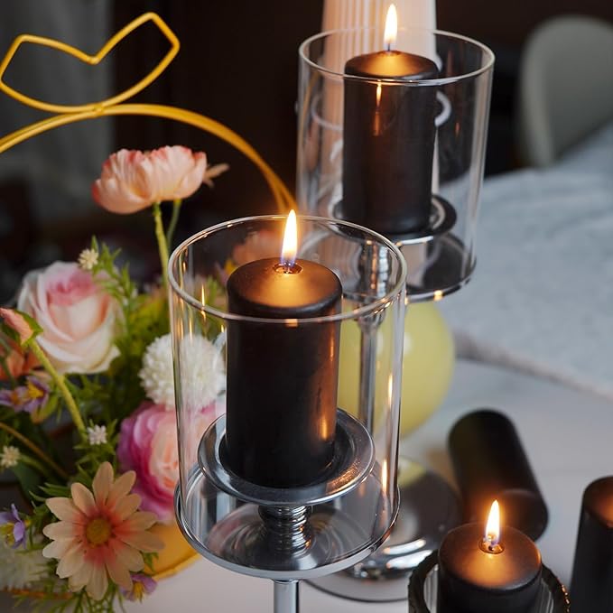 2"x4" High Black Pillar Candles, Set of 20 Unscented. Bulk Buy. Ideal for Halloween, Wedding, Emergency Lanterns, Household, Wedding and Home Décor Candlesticks