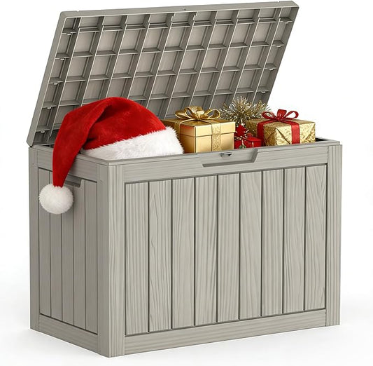 45 Gallon Outdoor Storage Box, Waterproof Deck Box with Build-in Handles and Lockable Lid, Outside Storage Box for Backyard Garden Tools, Patio Cushions, Package Delivery Box, Grey