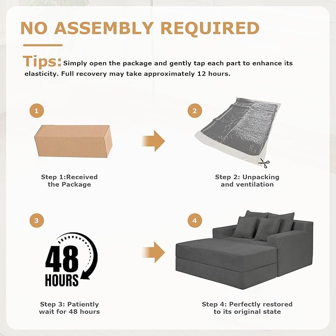 Convertible Futon Sofa Bed with Ottoman, 5 in 1 Folding Couch Bed Loveseat Sleeper, Corduroy Boneless Couch with Deep Seat for Living Room Chaise Lounge Chair Indoor, No Assembly Required, Grey