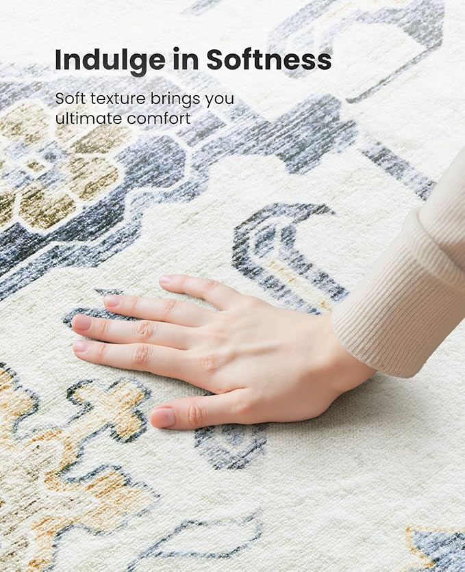 AMADA HOMEFURNISHING 8x10 Washable Area Rug, Low-Profile Large Area Rug with Non-Slip Backing & Durable Edge Binding, Vintage Large Rugs for Living Room, Bedroom, Dinning Room