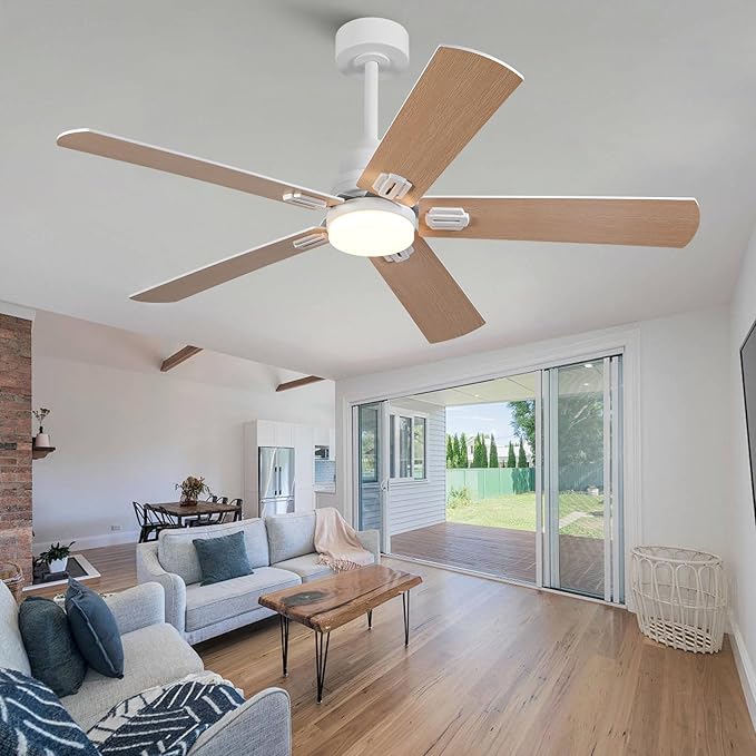 42 Inch White Outdoor Ceiling Fans with Lights and Remote, Dimmable 5 Blade Outdoor Ceiling Fans for Patios, White Ceiling Fan with Light for Bedroom Indoor Living Room