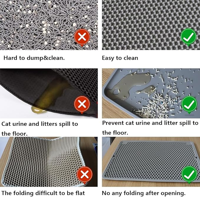 Cat Litter Mat Double Layer, Kitty Litter Box Mat Small Waterproof Urine Proof Trapping, Easy Clean, Silicone Cat Supplies & Accessories for Indoor Pets (Grey, 19.68x14.96x0.39 in)