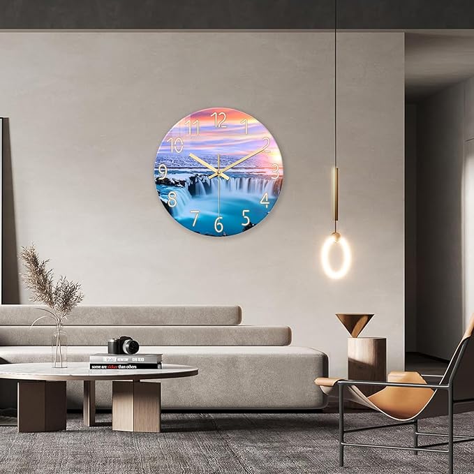 XNM 20 Inch Large Decorative Wall Clocks for Living Room Blue Clock Battery Operated Glass Blue Beach Wall Clock Non Ticking
