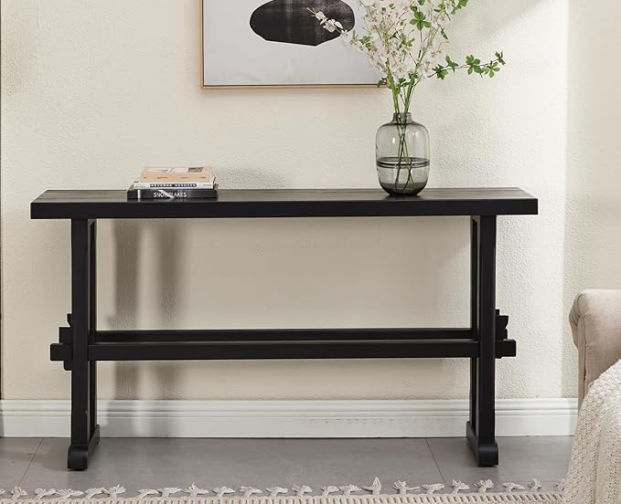 chairus 59" Long Console Table Farmhouse Narrow Sofa Table with Crossbar Solid Wood Entryway Table for Living Room/Hallway/Entrance, Black