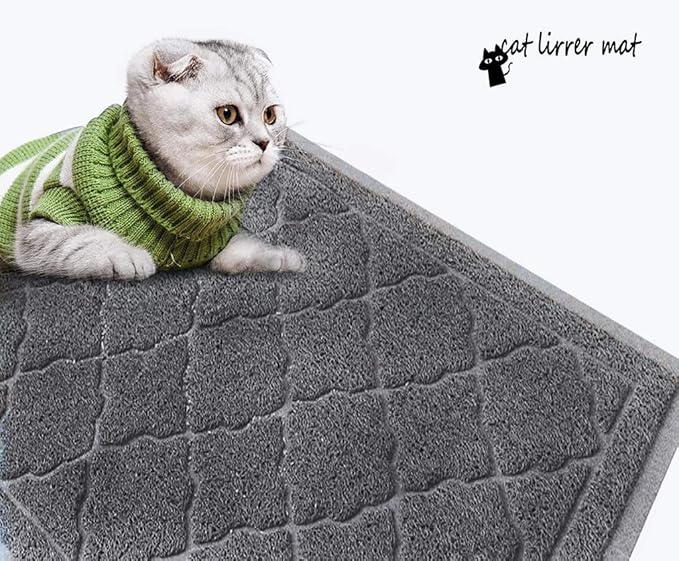 Cat Litter Mat, XL Size 47"X36" Litter Mat, Durable Trapping Rug, Non-Slip and Waterproof, Easy to Clean,Traps Litter from Litter Box(Extra Large Gray Khaki)