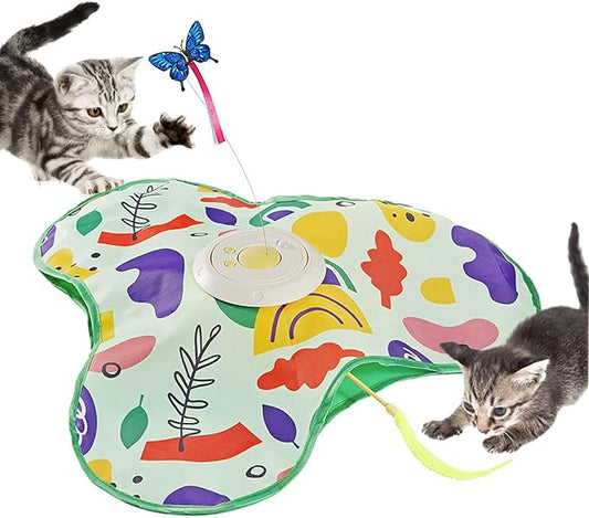 Hide and Seek Interactive Cat Toys, Moving Concealed Wand Feather, Automatic Chargeable Indoor Kitten Exercise Kicker, Mouse Squeaky, Floral Cover