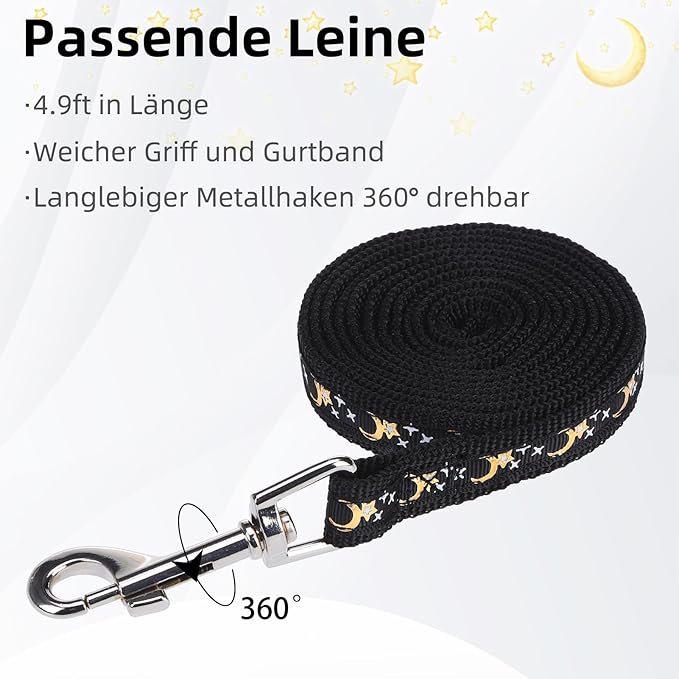 PUPTECK Adjustable Cat Harness and Leash Set Escape Proof Kitten Strap Collar for Walking Travel, Moon&Star