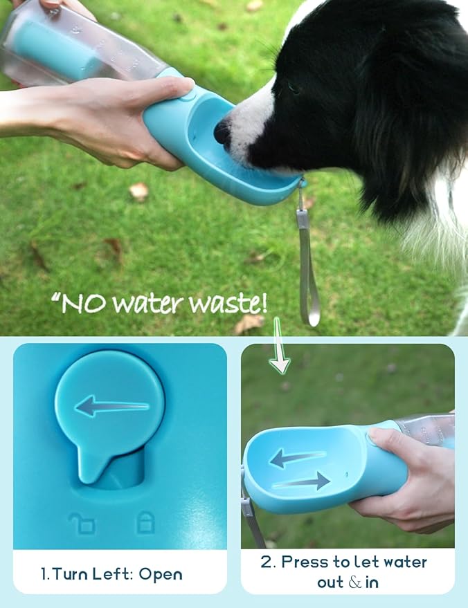 Portable Water Bottle for Dogs, 3 in 1 Pet Travel Bowl Dispenser with Food Treat Container & Poop Bag Holder, Summer Outdoor Walking Hiking Accessories for Large Dog On The Go - Pink, 20oz
