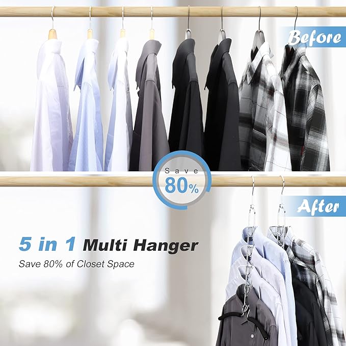 Space Saving Clothes Hangers, Multilayer Metal Hanger 4 Pack 5 in 1 Space Saver Coat Hangers, Anti-Slip Foam Padded Shirt Suit Hanger for Closet Storage Organizer