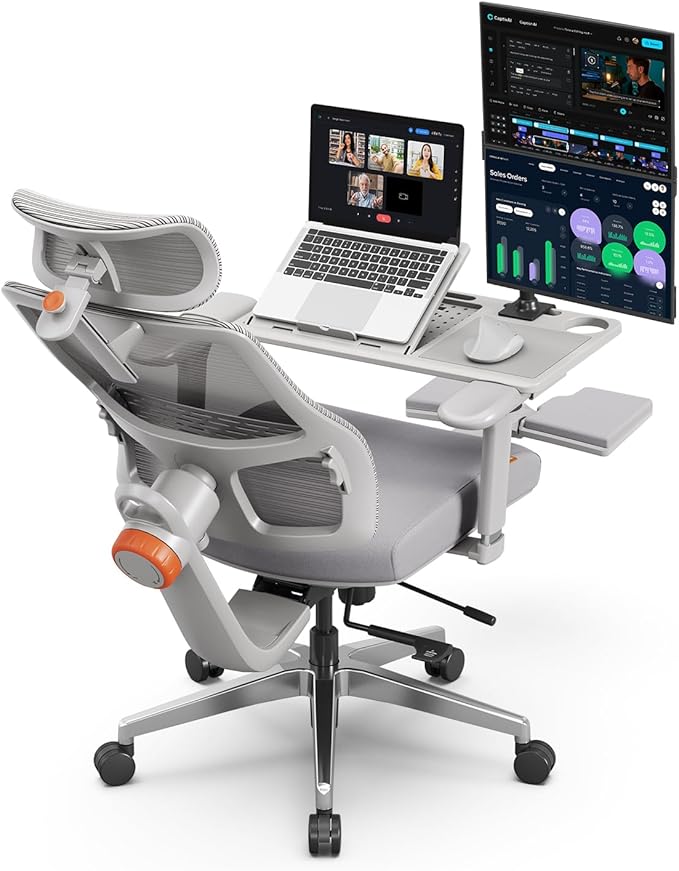 Newtral Ergonomic Office Chair - Home Office Desk Chair with Footrest, with Auto-Following Lumbar Support, 4D Armrest, Adjustable Seat Depth & Height