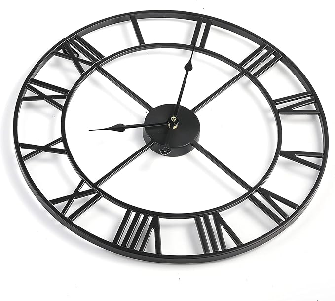 1st owned Large Wall Clock Metal Retro Roman Numeral Clock, Modern Round Wall Clocks Almost Silent, Easy to Read for Living Room/Home/Kitchen/Bedroom/Office/School Decor (Black, 40 Inch)