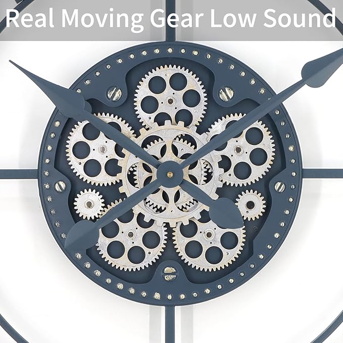 29 Inch Large Wall Clocks for Living Room Decor with Moving Gears,Large Wall Clock Industrial Steampunk,Oversized Metal Analog Wall Clocks for Farmhouse Home Battery Operated