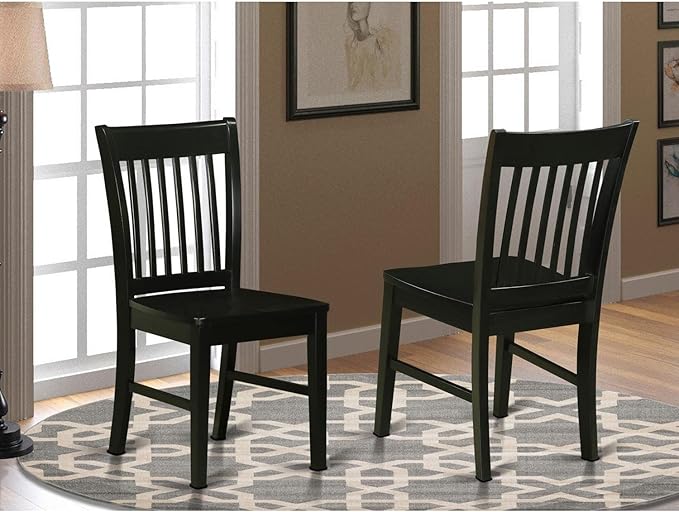 East West Furniture NFC-BLK-W Norfolk Dining Chairs - Slat Back Wood Seat Kitchen Chairs, Set of 2, Black
