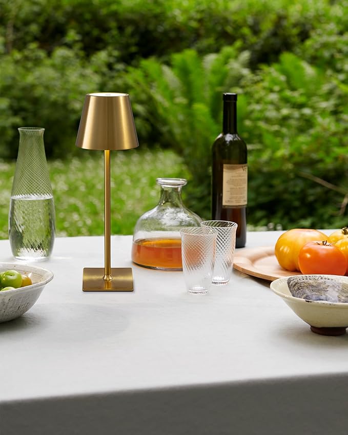 KDG 2 Pack Cordless Table Lamp,Portable LED Desk Lamp, 4000mAh Battery Operated, 3 Color Stepless Dimming Up, for Restaurant/Bedroom/Bars/Outdoor Party/Camping/Coffee Shop Night Light(Gold)