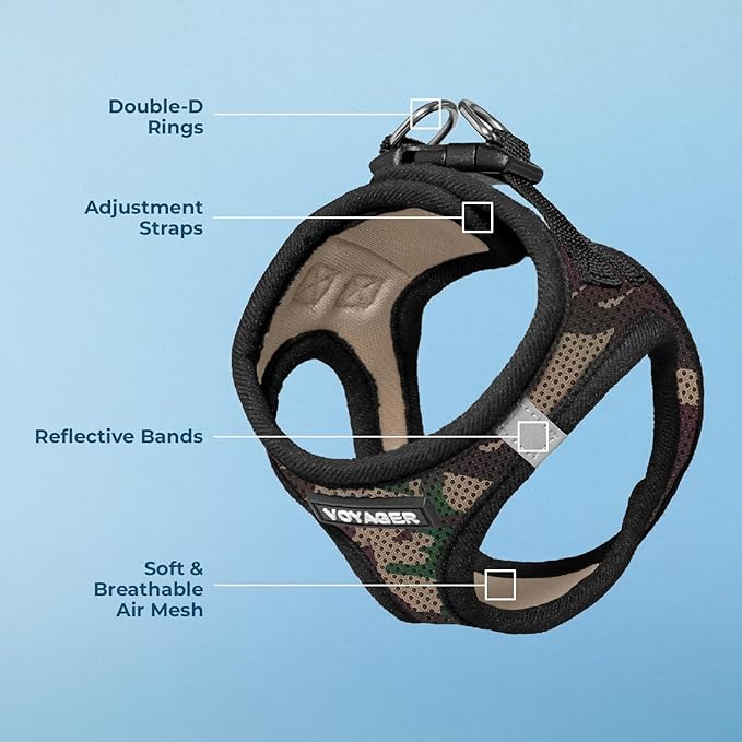 Best Pet Supplies Voyager Step-in Air Harness - All Weather Mesh, Reflective, No Pull Harness for Dogs, Cats - Secure with Hook & Loop Fastener, Buckle, Double D-Rings - Army/Black Trim, XXS