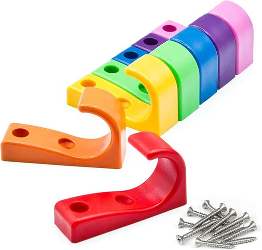 Heavy Duty Hooks for Hanging Coats, Jackets, Backpacks, Baseball Hats - Wall Mounted Rainbow Color Hangers for Kids, Perfect Hook for Classrooms, Bathroom Robes and Towels | J Hook 7-Pack