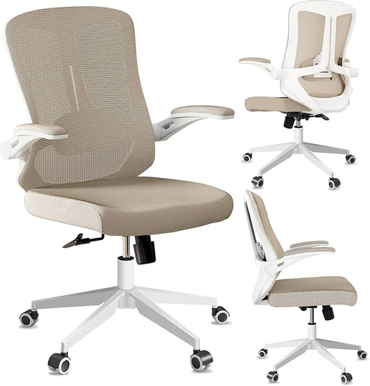 Office Chair, Ergonomic Comfort Home Desk Chair, Mid Back Gaming Chair with Wheels, Adjustable Height, Lumbar Support, Flip-up Armrest with 350LBS Capacity