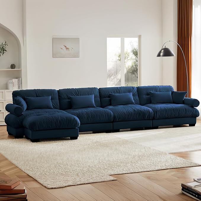 Blue Ottoman for Modular Sectional Sofa, Single Sofa, Ottoman Seat for Convertible Sectional, Velvet Sofa Couch for Living Room, Bedroom, Apartment