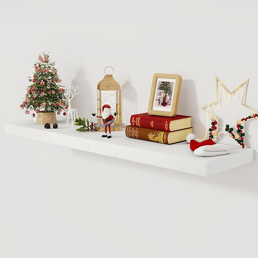 White Floating Shelves 48 Inch Long, 12 Inch Deep Floating Shelves for Wall, 48 x 12 Large Wall Shelves for Home Storage & Display, 2" Thicked Floating Shelf for Bedroom, Living Room, 1 Pack