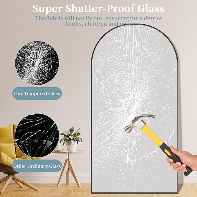 Full Length Mirror, 77"x38" Oversized Floor Mirror with Stand, Hanging or Leaning Full Body Mirrors Mirror for Bedroom, Living Room, Cloakroom, Arch, Black