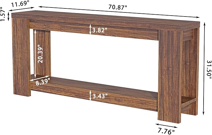 Farmhouse Console Table with Storage Shelf, 70.9” Extra Long Sofa Table Behind Couch, Rustic Entryway Accent Table for Hallway, Living Room, or Foyer, Entrance Rustic Brown