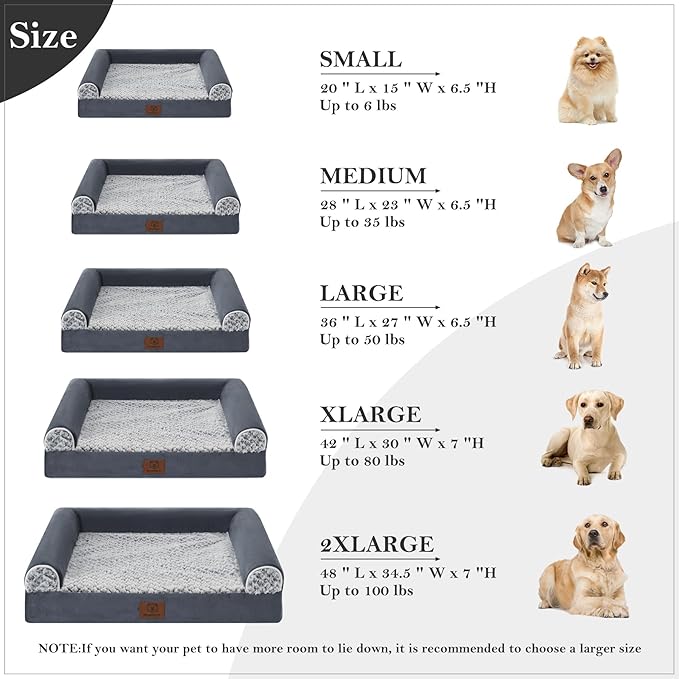WNPETHOME Orthopedic Dog Beds for Large Dogs, Waterproof Memory Foam Large Dog Bed with Sides, Non-Slip Bottom and Egg-Crate Foam Big Pet Couch Bed with Washable Removable Cover,