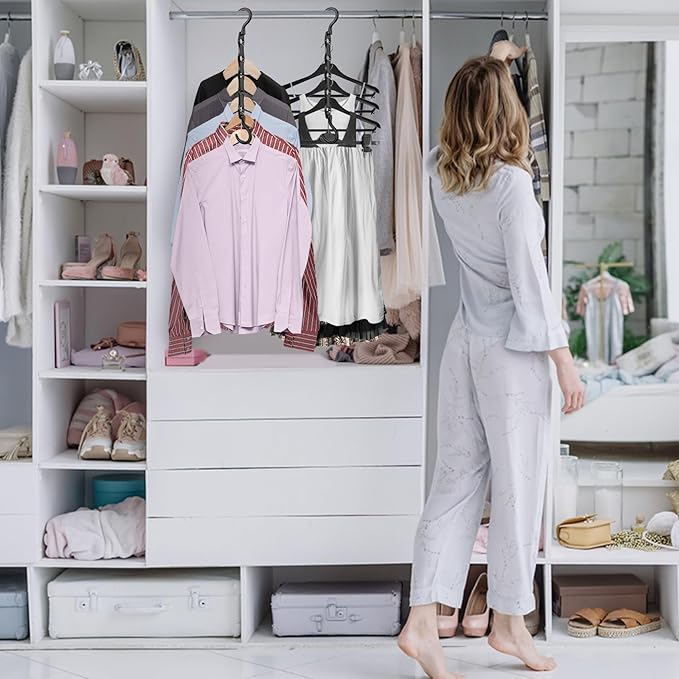 10 Pack Hangers Space Saving Magic Plastic Hanger Organizer Shirt Space Saving Hangers, Multi Clothes Hangers Space Saver for Closet Organizers Storage College Dorm Room Essentials, Black