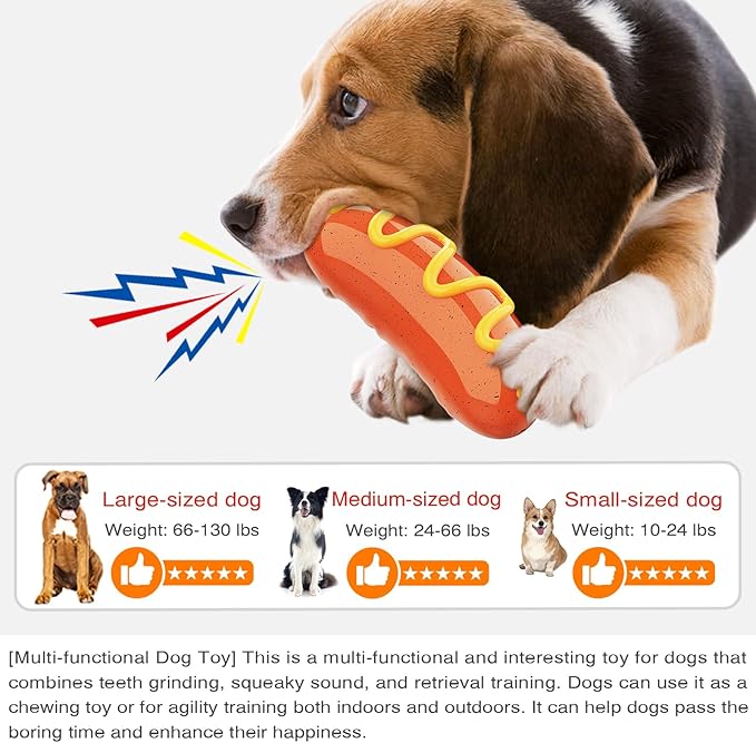Dog Toys Chewers,Dog Chew Toy for Aggressive Chewers Hotdog,Squeaky Dog Toy Interactive (Red Hotdog)