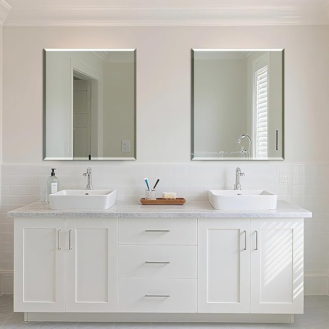 Ruomeng Wall Mirror Bathroom Mirrors for Wall 36" x 30", Frameless Rectangle Mirror with Beveled Edge Wall Mounted Mirror for Vanity and Entryway