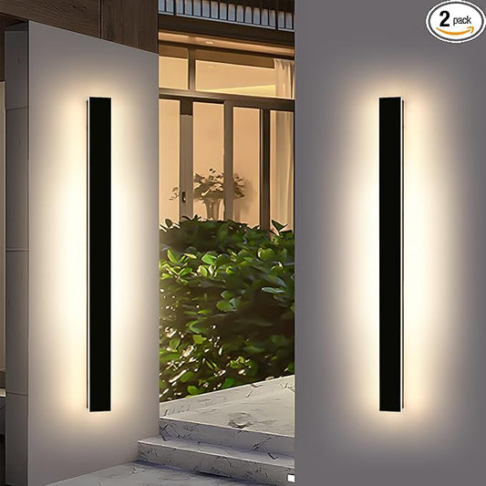 2 Pack Long Linear Outdoor Wall Light, 57inch LED Modern Wall Sconce, 3 Color 3000K/4500K/6000K, 50W, IP65 Waterproof, Exterior Porch Lighting Fixture for House, Garden, Garage