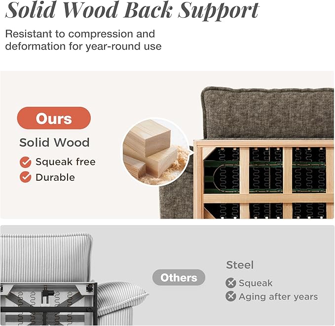 U-Shaped Cloud Modular Sofa Set, Deep Seat 3-Piece 6-Seater Sectional Couch & Removable Arms, Plush Chenille for Living Room - Smoky Gray