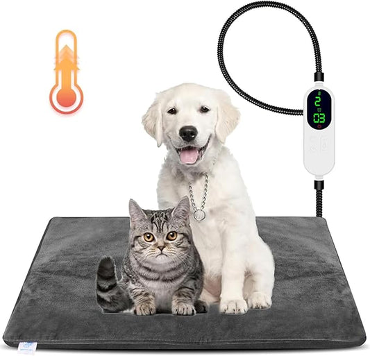 ENJOY PET Heated Cat Bed, Indoor Pet Heating Pad with 9 Heat Settings and Timer, Electric Dog Heater Mat for Dogs with Chew Resistant Cord and Soft Washable Cover