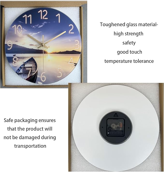 16 Inch Large Beach Wall Clocks for Living Room Decor Sunset Battery Powered Clock Analog Silent Wall Clock Modern