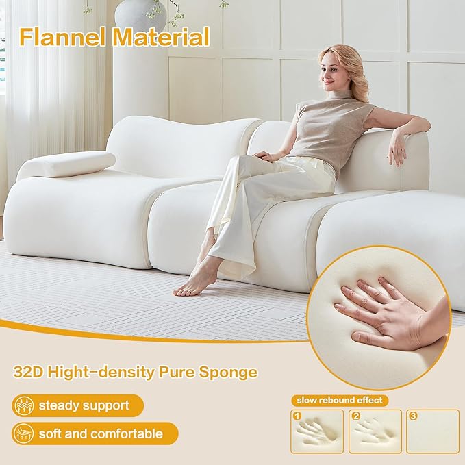 Sectional Couches for Living Room 114" Boneless Couch with Ottoman, Modular Sectional Sofa L Shaped Couch with 2 Seater, Cloud Couches Modern Compressed Sofas No Assembly