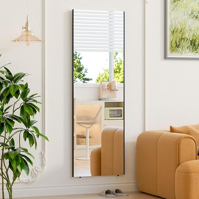 brisafe Full Length Mirror with Stand, 65"x22" Super Lightweight Glassless Home Full Floor Mirror, Oversized 0.04mm Nano-Film Gym Mirror, Black