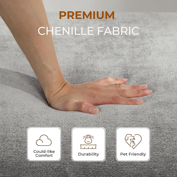 35" Large Storage Ottoman for Living Room, 7.8" Deep Seat Rectangular Ottoman Foot Rest for Couch, Chenille Storage Footstool Load 350 lb （Light Gray