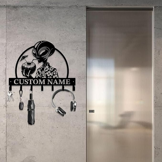 Personalized Custom Alien ET Metal Wall Keys Hooks,Clothes Hooks Alien ET Art Coat Racks,Door Holder,Black Alien ET Decorations for Home,Entrance Doors,Hallway, Bedroom,Keys,Hats (Style P)